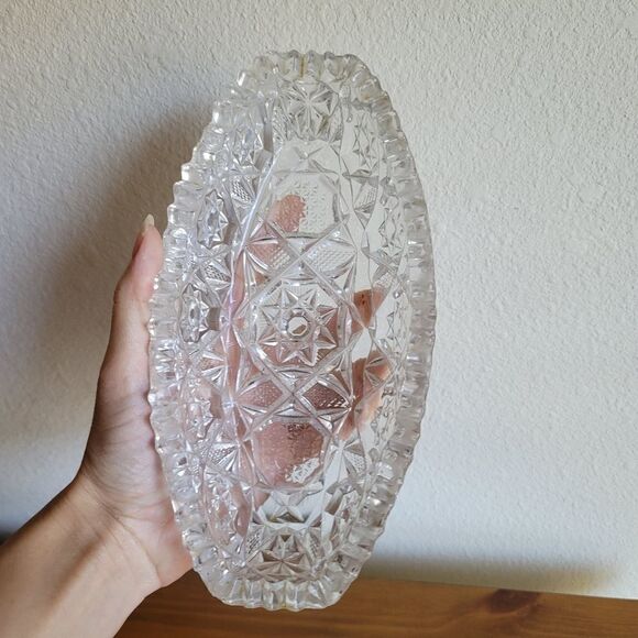 Glass spiked thick clear candy trinket dish serving platter tray retro vintage - Picture 1 of 4
